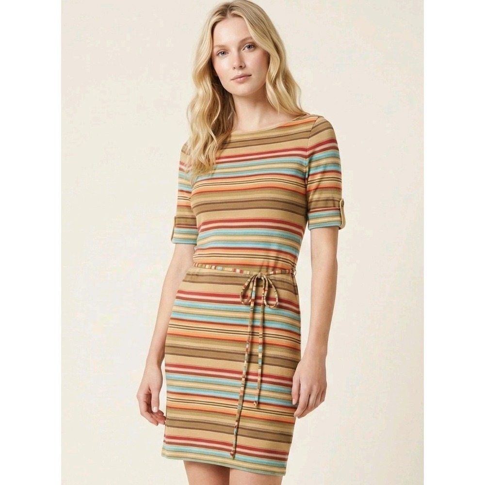 Lauren Ralph Lauren Dress Striped Boat Neck‎ Tie Waist Knit Jersey Casual Modest